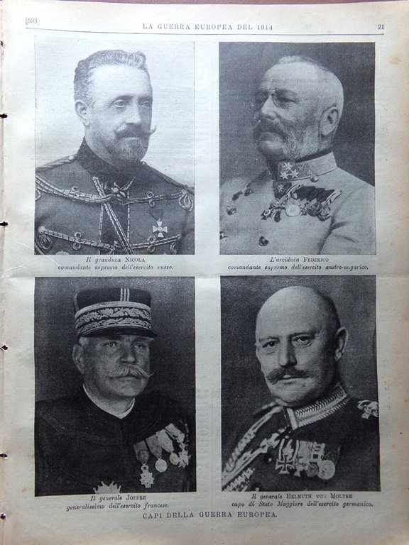 L'Illustrazione Popolare 20 Agosto 1914 WW1 Neutralità Italia Proclami Re …