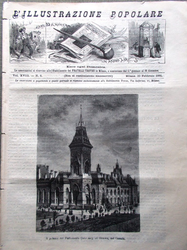 L'illustrazione Popolare 20 Febbraio 1881 Atene Parlamento Ottawa Corbetta Vita
