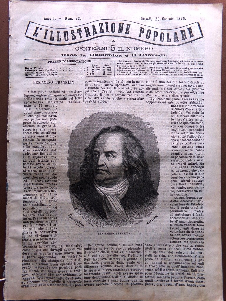 L'illustrazione Popolare 20 Gennaio 1870 Franklin Processo di Troppmann Danubio