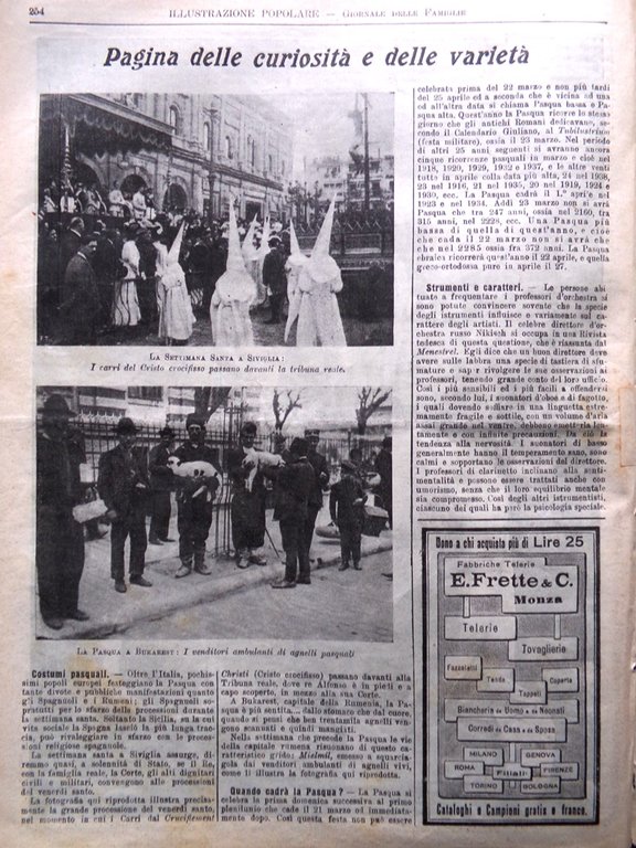 L'Illustrazione Popolare 20 Marzo 1913 Val Rose Cetraro Cetona Pasqua …
