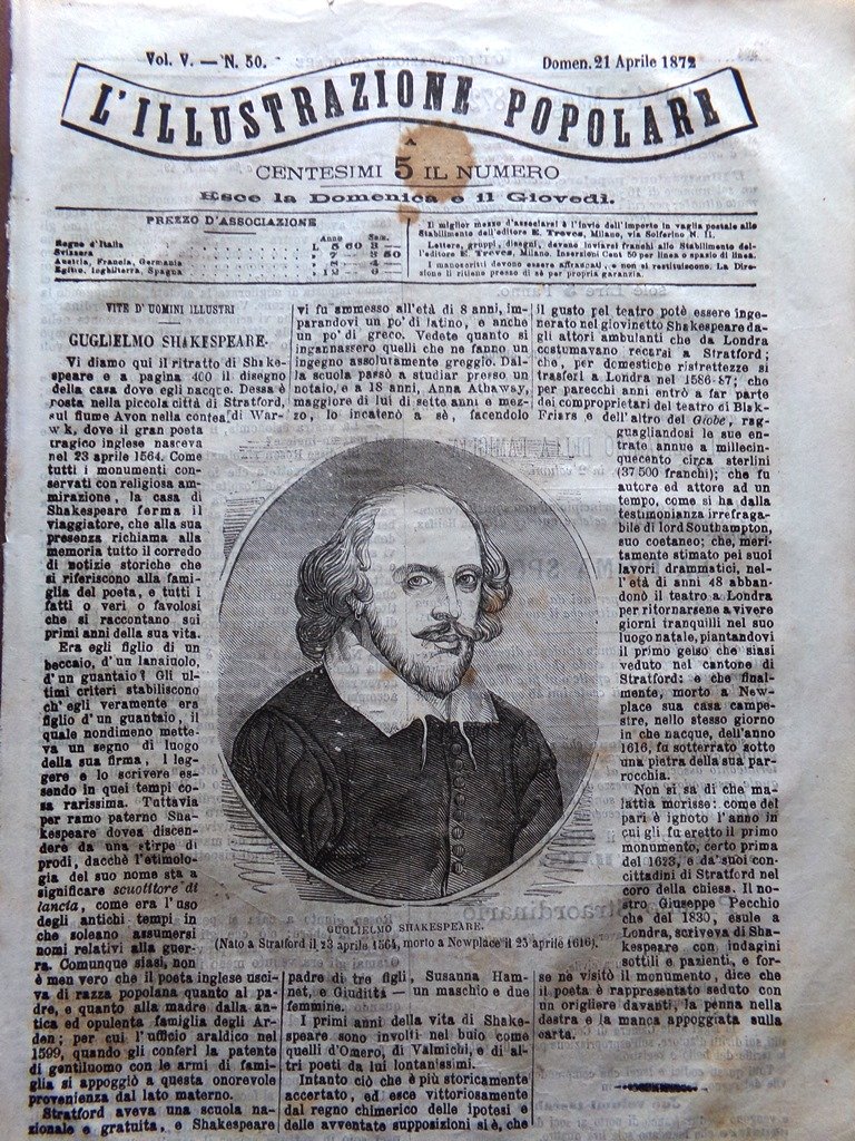 L'Illustrazione Popolare 21 Aprile 1872 Cattedrale Siviglia Shakespeare Aeropago