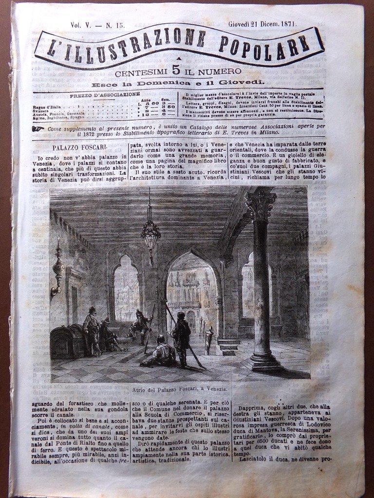 L'Illustrazione Popolare 21 Dicembre 1871 Serraglio Foscari Cristoforo Colombo