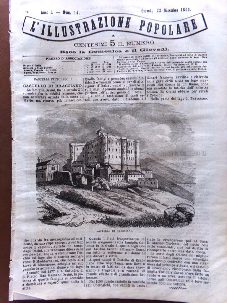 L'illustrazione Popolare 23 Dicembre 1869 Castello Bracciano Natale Sihut Rubens