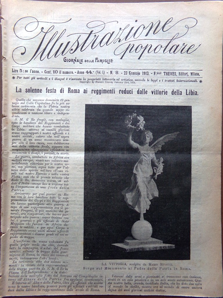 L'Illustrazione Popolare 23 Gennaio 1913 Martini Cremona Suffragetta Smiles Roma