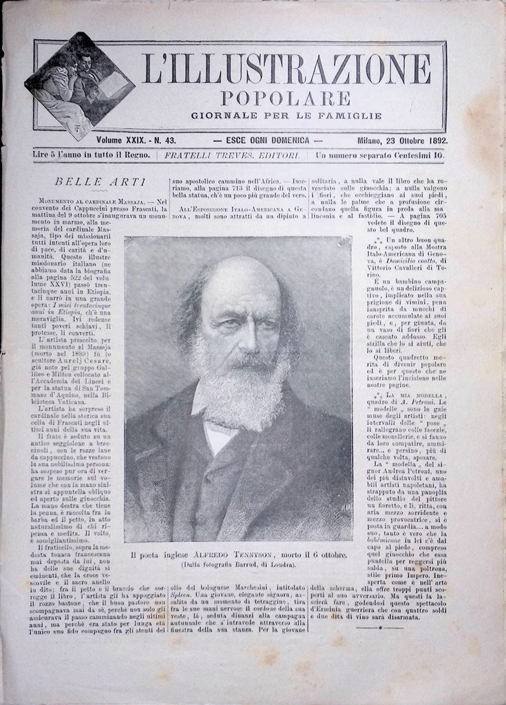 L'Illustrazione Popolare 23 Ottobre 1892 Alfred Tennyson Esposizione Arte Genova