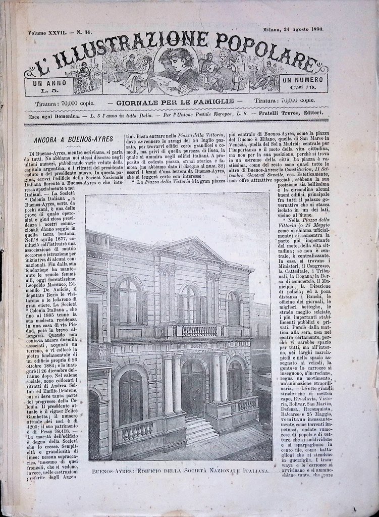 L'Illustrazione Popolare 24 Agosto 1890 Buenos Aires Picco Disgrazia Gressoney