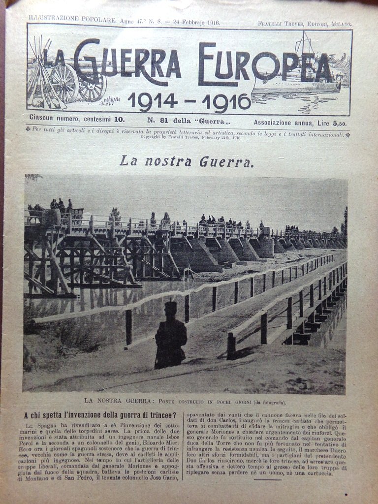 L'Illustrazione Popolare 24 Febbraio 1916 WW1 Pasubio Senlio Ravenna Proiettili