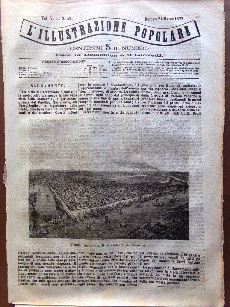 L'Illustrazione Popolare 24 Marzo 1872 Sacramento in California Domenica Palme