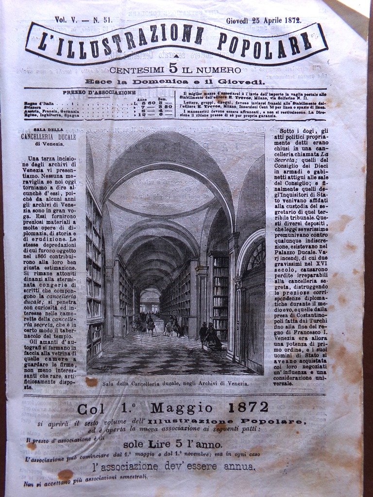 L'Illustrazione Popolare 25 Aprile 1872 Palazzo Madrid Funerali Mazzini Petrolio