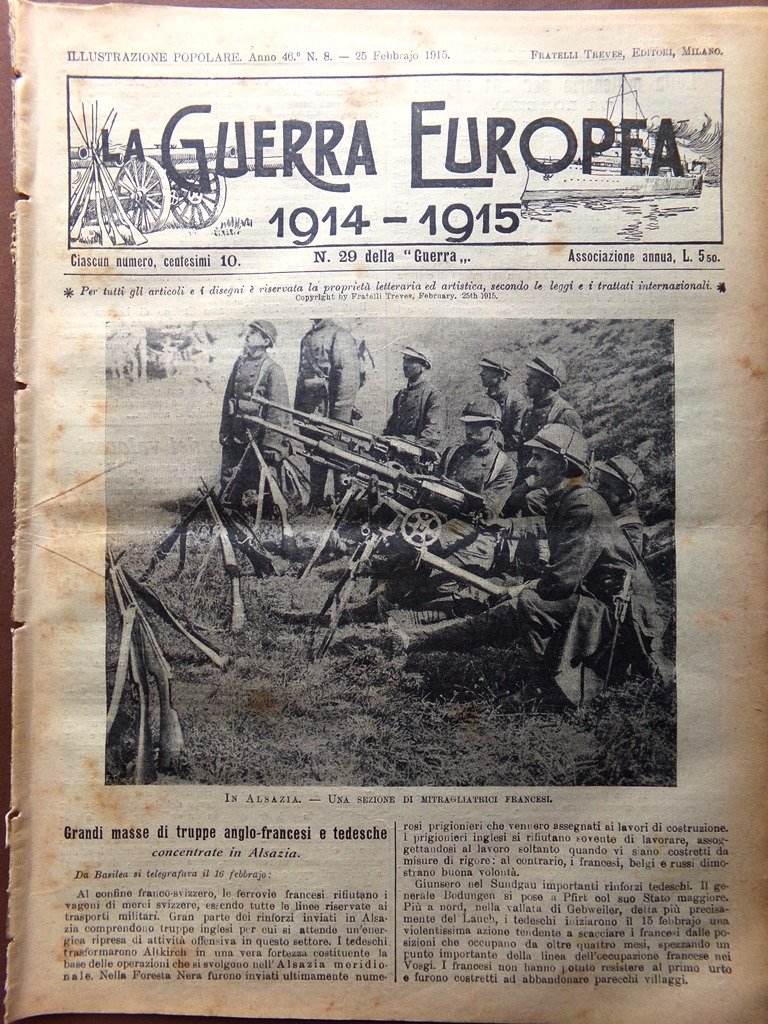 L'Illustrazione Popolare 25 Febbraio 1915 WW1 Alsazia Calabresi Treni Bruxelles