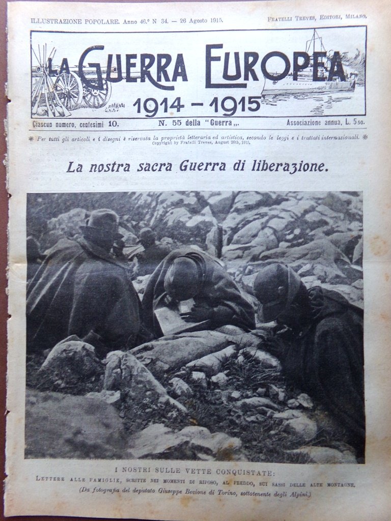 L'Illustrazione Popolare 26 Agosto 1915 WW1 Gorizia Forti Dardanelli Mameli …