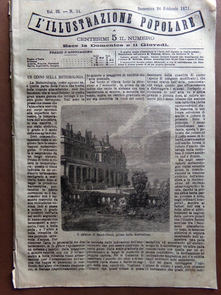 L'illustrazione Popolare 26 Febbraio 1871 Barelle Fucino Palazzo di Saint-Cloud