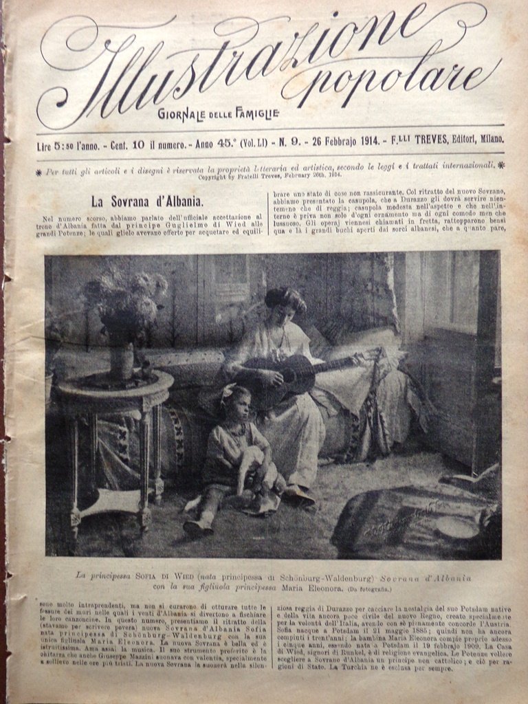 L'Illustrazione Popolare 26 Febbraio 1914 Sofia Wied Hibraim Balli Sardi …