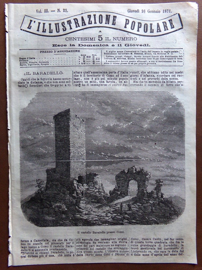 L'illustrazione Popolare 26 Gennaio 1871 Baradello Antonio Padova Bourget Iblon