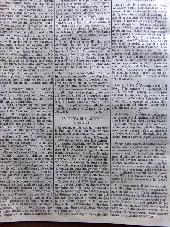 L'illustrazione Popolare 26 Gennaio 1871 Baradello Antonio Padova Bourget Iblon