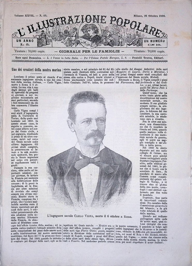 L'Illustrazione Popolare 26 Ottobre 1890 Vigna Parioli Accademia Navale Livorno