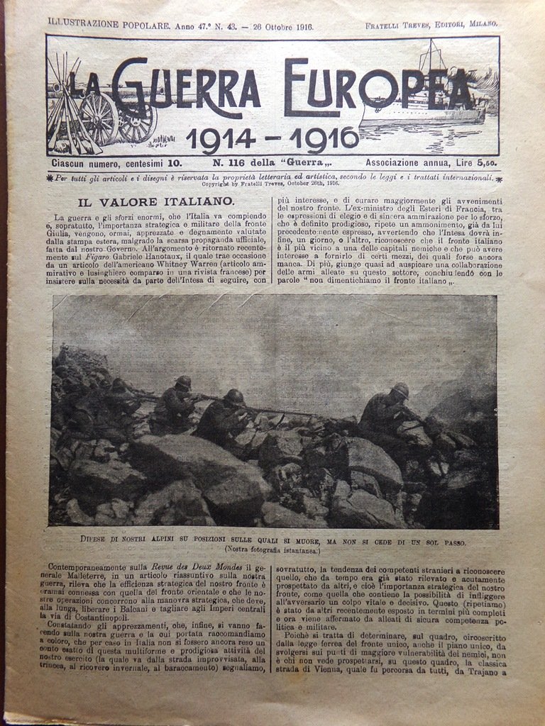 L'Illustrazione Popolare 26 Ottobre 1916 WW1 Rovereto Vallagarina Asiago Manica