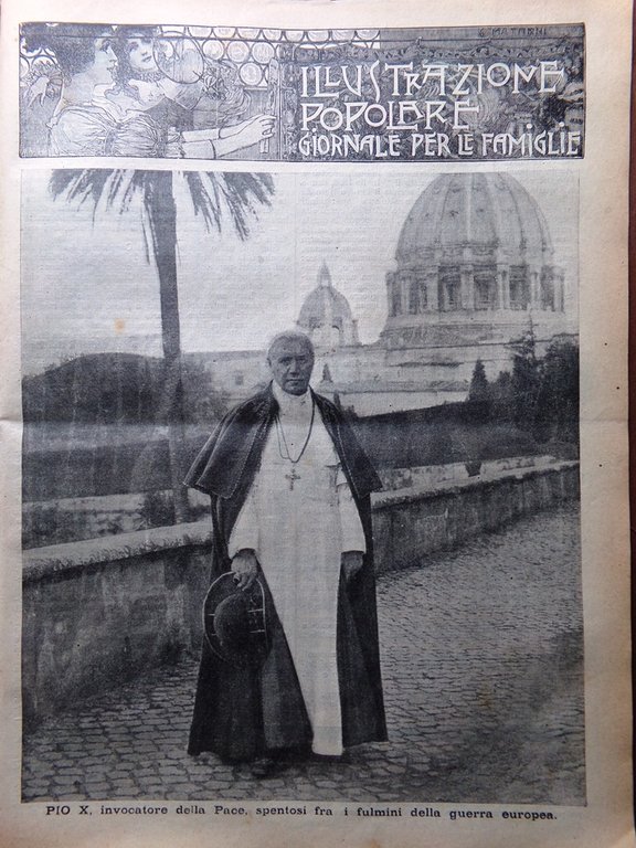L'Illustrazione Popolare 27 Agosto 1914 WW1 Morte Pio X Invasione …