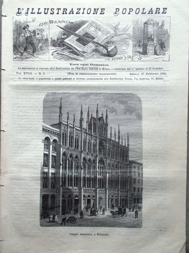 L'illustrazione Popolare 27 Febbraio 1881 Massoni a Philadelphia Guaracà Gorini