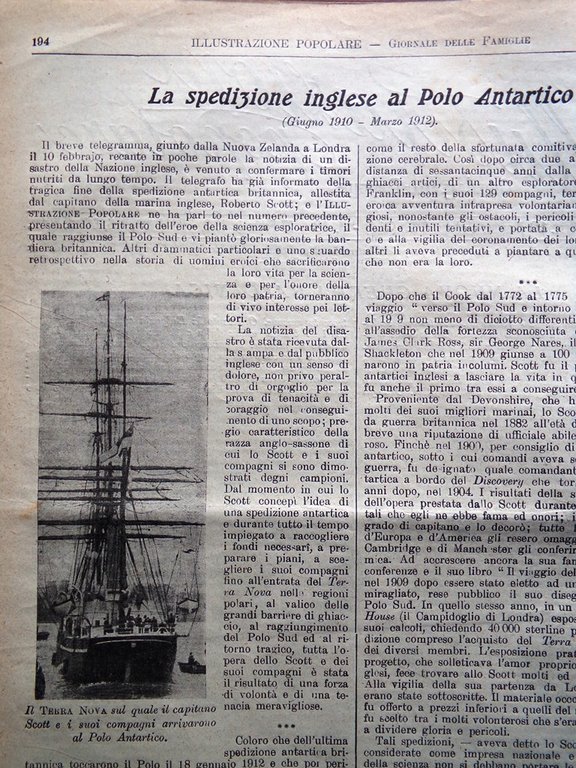 L'Illustrazione Popolare 27 Febbraio 1913 Spedizione Scott Pio X Raggi …