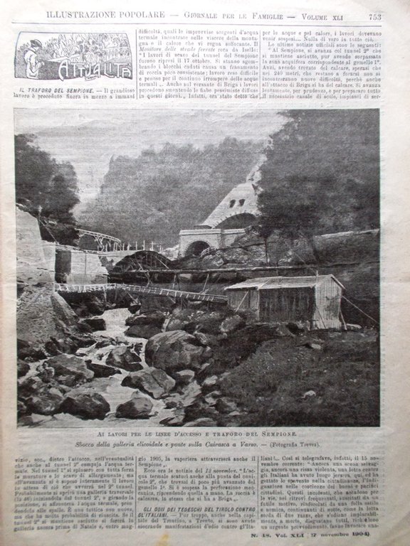 L'illustrazione Popolare 27 Novembre 1904 Traforo del Sempione Innsbruck Arezzo