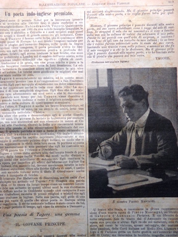 L'Illustrazione Popolare 27 Novembre 1913 Louis Pasteur Mascagni Telefono Marchi