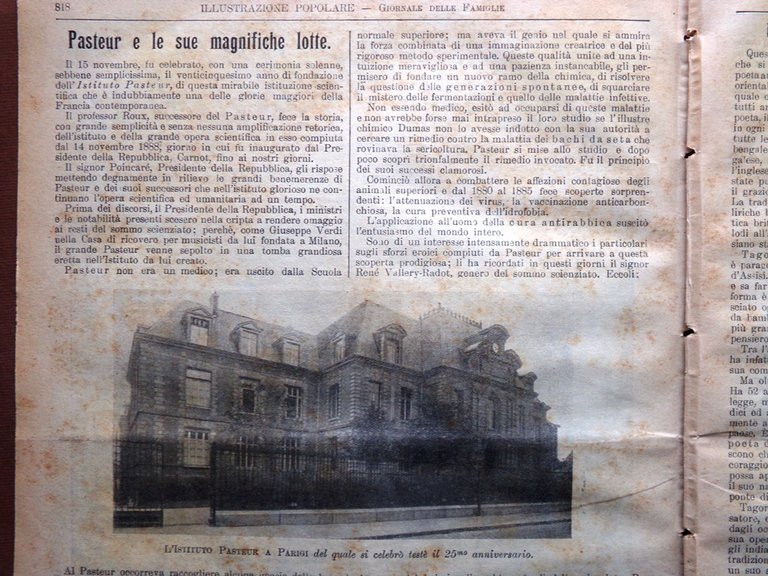 L'Illustrazione Popolare 27 Novembre 1913 Louis Pasteur Mascagni Telefono Marchi