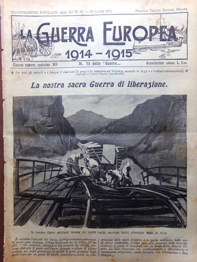 L'Illustrazione Popolare 29 Luglio 1915 WW1 Battaglia di Plava Aquileia …