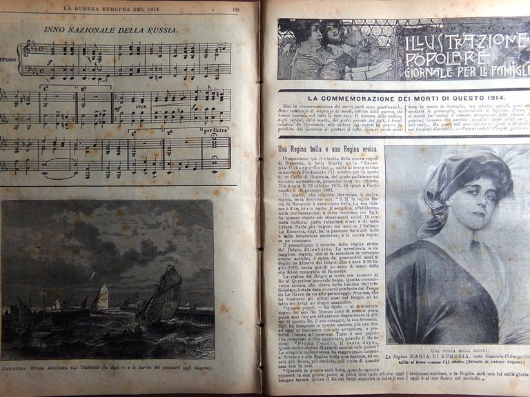 L'Illustrazione Popolare 29 Ottobre 1914 WW1 Maeterlinck Sudermann Belgio Morti