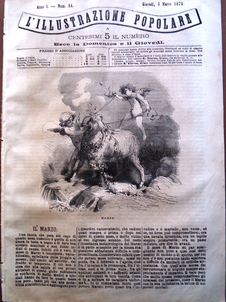 L'illustrazione Popolare 3 Marzo 1870 Sospiri Orfano Venezia Tempio Giove …