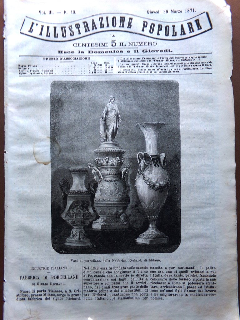 L'illustrazione Popolare 30 Marzo 1871 Richard Jules Simon Orrido Moltrasio …
