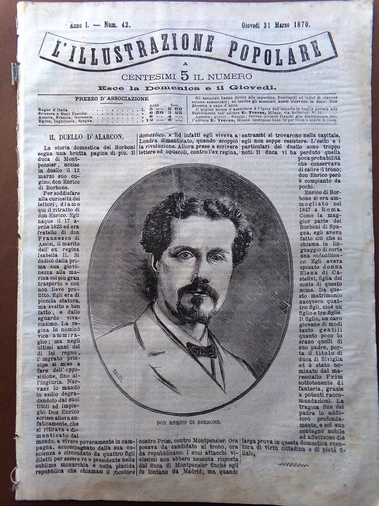 L'illustrazione Popolare 31 Marzo 1870 Duello Alarcon Aventino Giuseppina Parigi