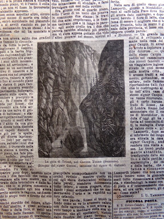 L'Illustrazione Popolare 4 Aprile 1872 Friburgo Gola di Trient Riccardi …