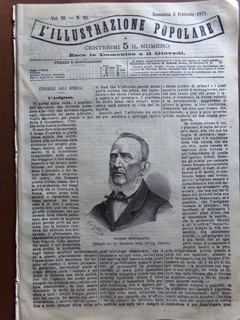 L'illustrazione Popolare 5 Febbraio 1871 Bari Diamanti Inondazione Roma Errori