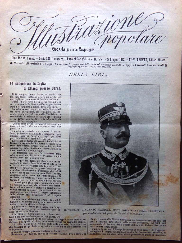 L'Illustrazione Popolare 5 Giugno 1913 Emigranti Rothschild Cirenaica Bonomelli