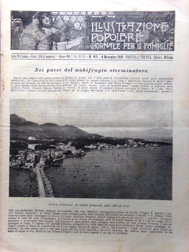 L'Illustrazione Popolare 6 Novembre 1910 Nubifragio di Amalfi Ischia Portogallo