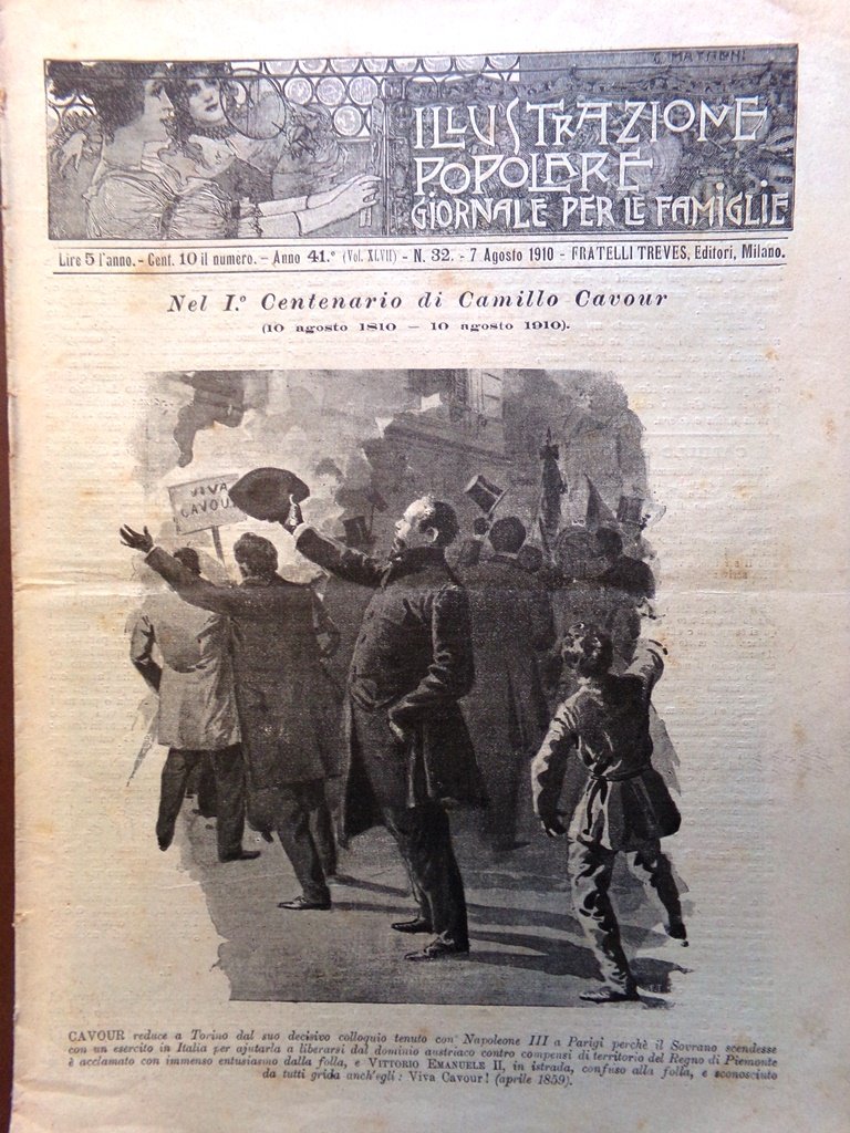 L'Illustrazione Popolare 7 Agosto 1910 Speciale Centenario Camillo Benso Cavour