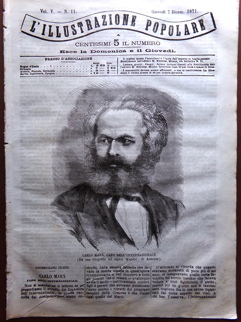 L'Illustrazione Popolare 7 Dicembre 1871 Karl Marx Capo Vaudeville Corfù …