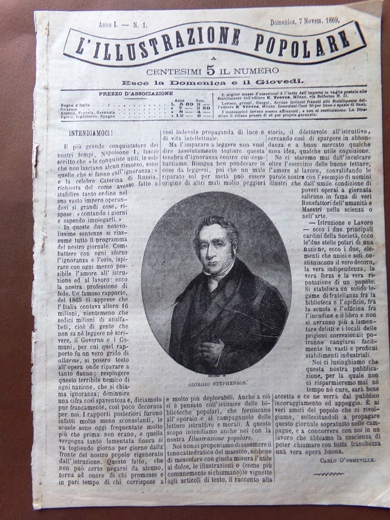 L'illustrazione Popolare 7 Novembre 1869 Primo Numero Stephenson Porto Messina
