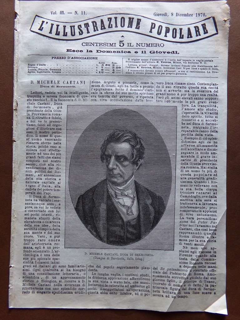 L'illustrazione Popolare 8 Dicembre 1870 Caetani Duca Sermoneta Rouen Napoleone