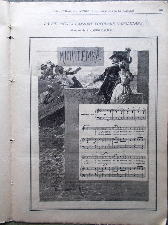 L'illustrazione Popolare 8 Dicembre 1889 Fuoco Sant'Ambrogio Canzone Napoletana