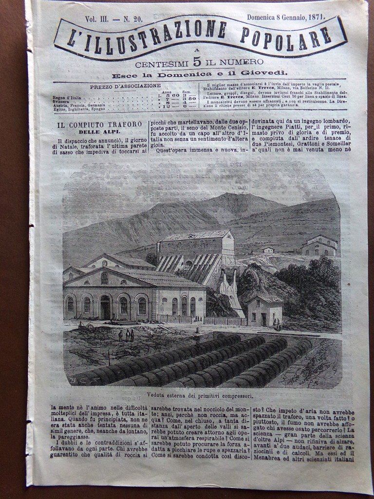 L'illustrazione Popolare 8 Gennaio 1871 Traforo Alpi Verona Castello di …