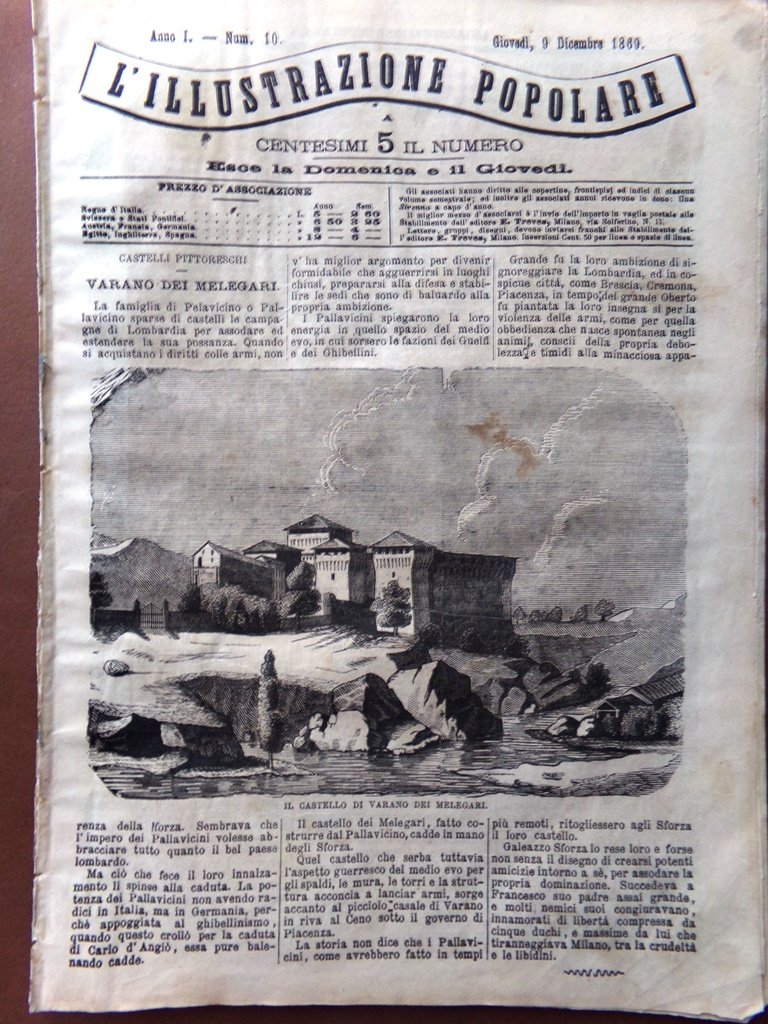 L'illustrazione Popolare 9 Dicembre 1869 Castello Varano Melegari Feste Napoli