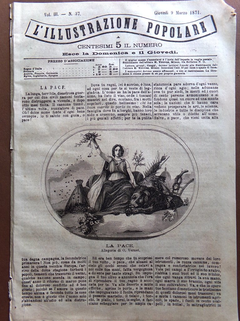 L'illustrazione Popolare 9 Marzo 1871 Locomotiva Aerea Diritti Doveri Kauffmann