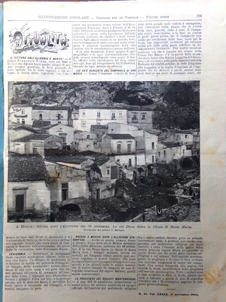 L'Illustrazione Popolare 9 Novembre 1902 Alluvione di Modica San Marco …