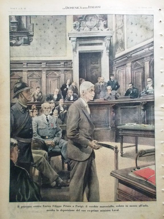 La Domenica degli Italiani Corriere 12 Agosto 1945 WW2 Pétain …