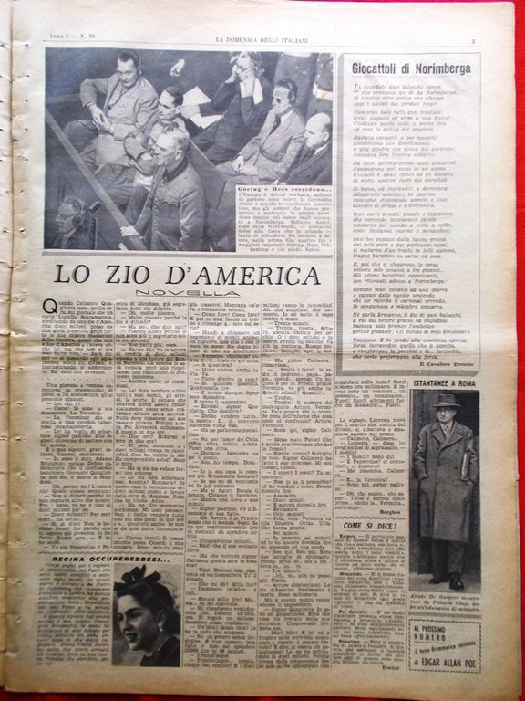La Domenica degli Italiani Corriere 16 Dicembre 1945 Göring Hess …