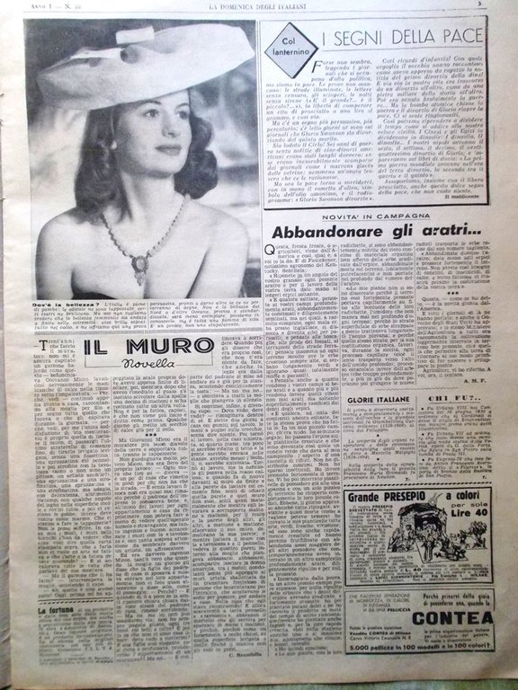 La Domenica degli Italiani Corriere 18 Novembre 1945 Aratri Savoia …