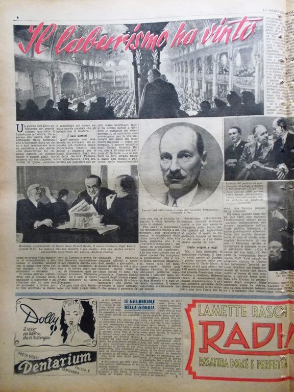 La Domenica degli Italiani Corriere 5 Agosto 1945 WW2 Laburismo …