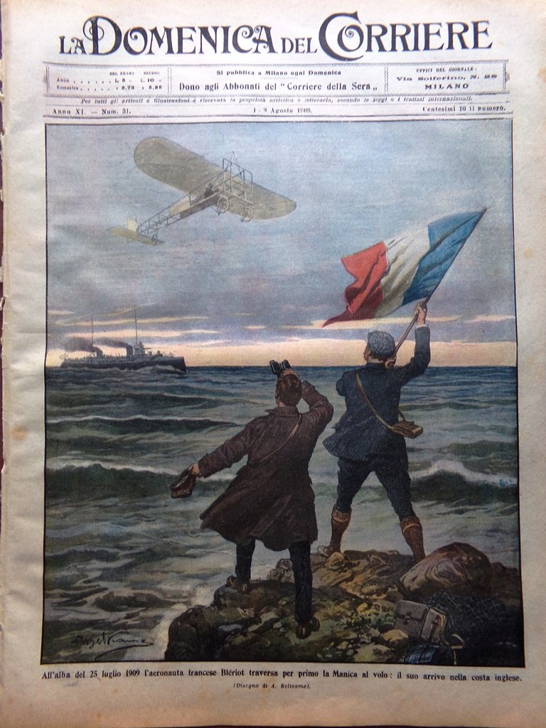 La Domenica del Corriere 1 Agosto 1909 Bleriot Manica Russi …